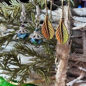 Bundle of 2 Elegant Silver and Gold Leaf Earrings Set